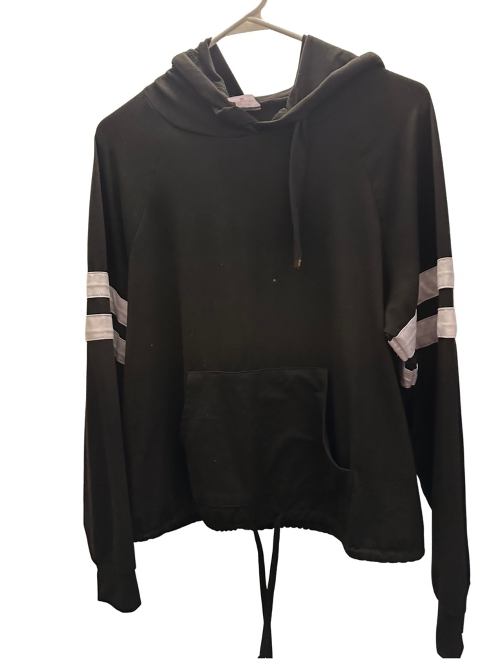 Black Hoodie with White Sleeve Stripes